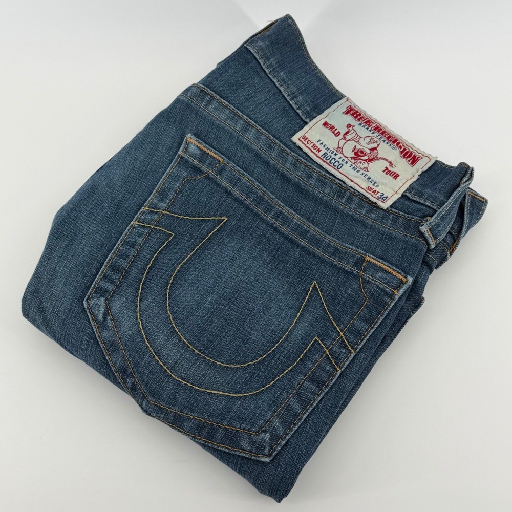 True Religion Rocco Skinny Jeans Mens 33 Made in USA Dark Wash Blue Denim